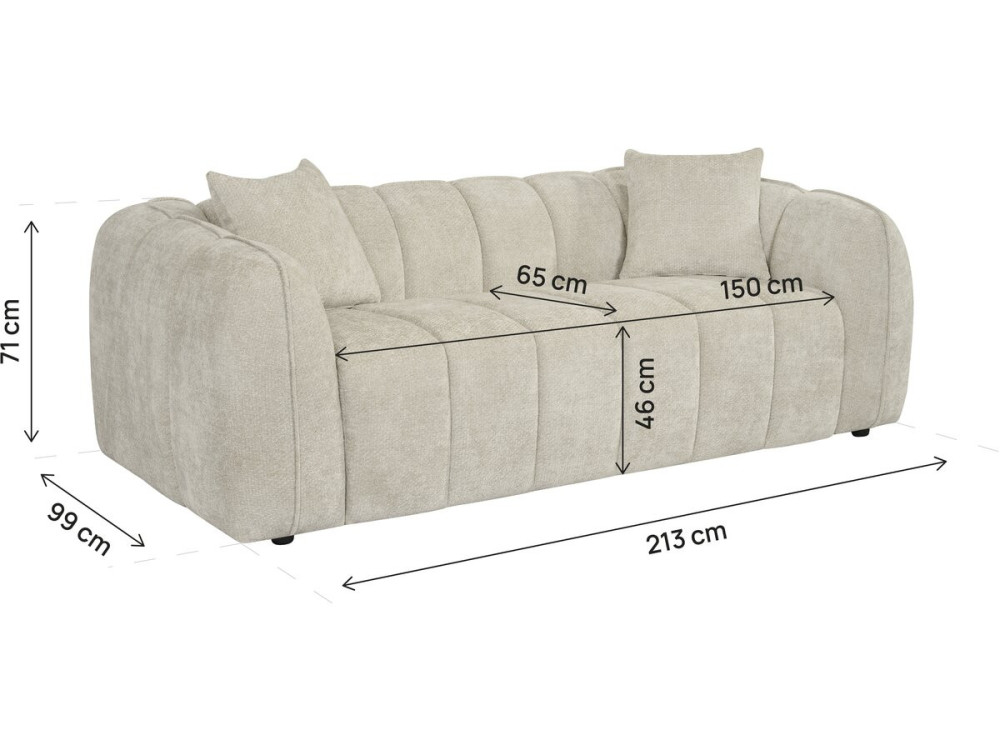 "Wagram" Fabric Bubble-Style Straight Sofa - 3-Seater - Beige