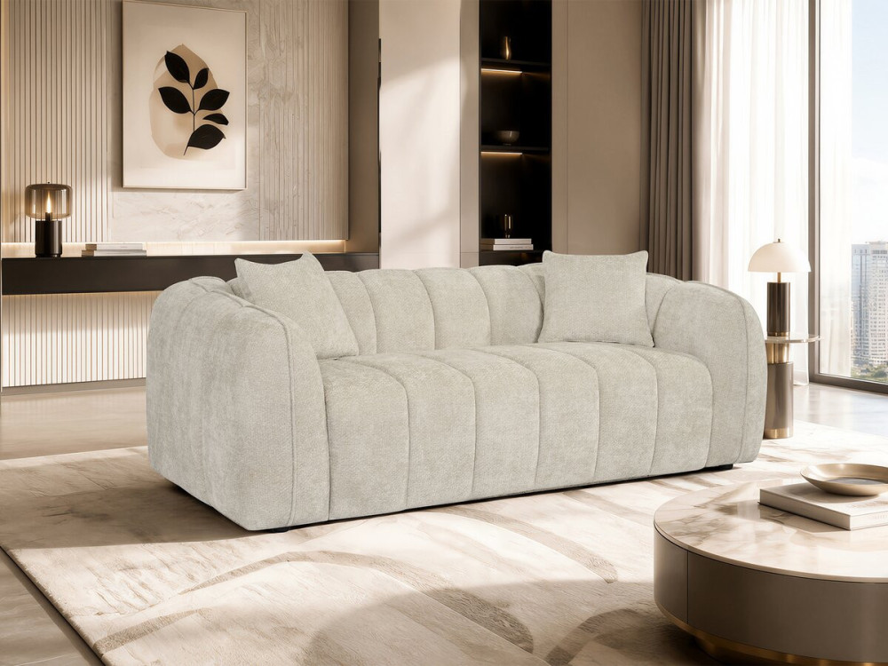 "Wagram" Fabric Bubble-Style Straight Sofa - 3-Seater - Beige