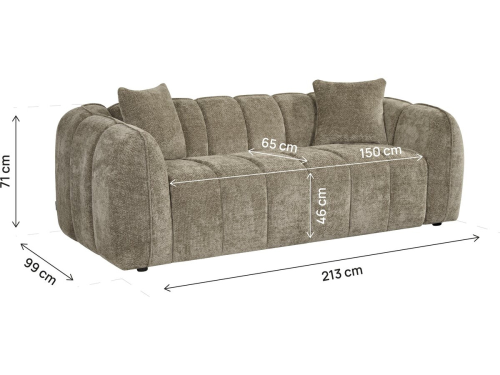 "Wagram" Fabric Bubble-Style Straight Sofa - 3-Seater - Brown