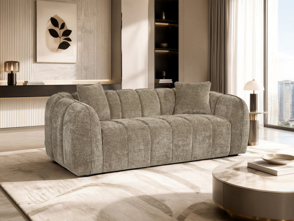 "Wagram" Fabric Bubble-Style Straight Sofa - 3-Seater - Brown