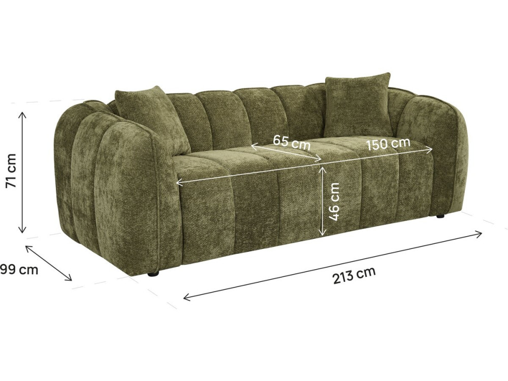 "Wagram" Fabric Bubble-Style Straight Sofa - 3-Seater - Green