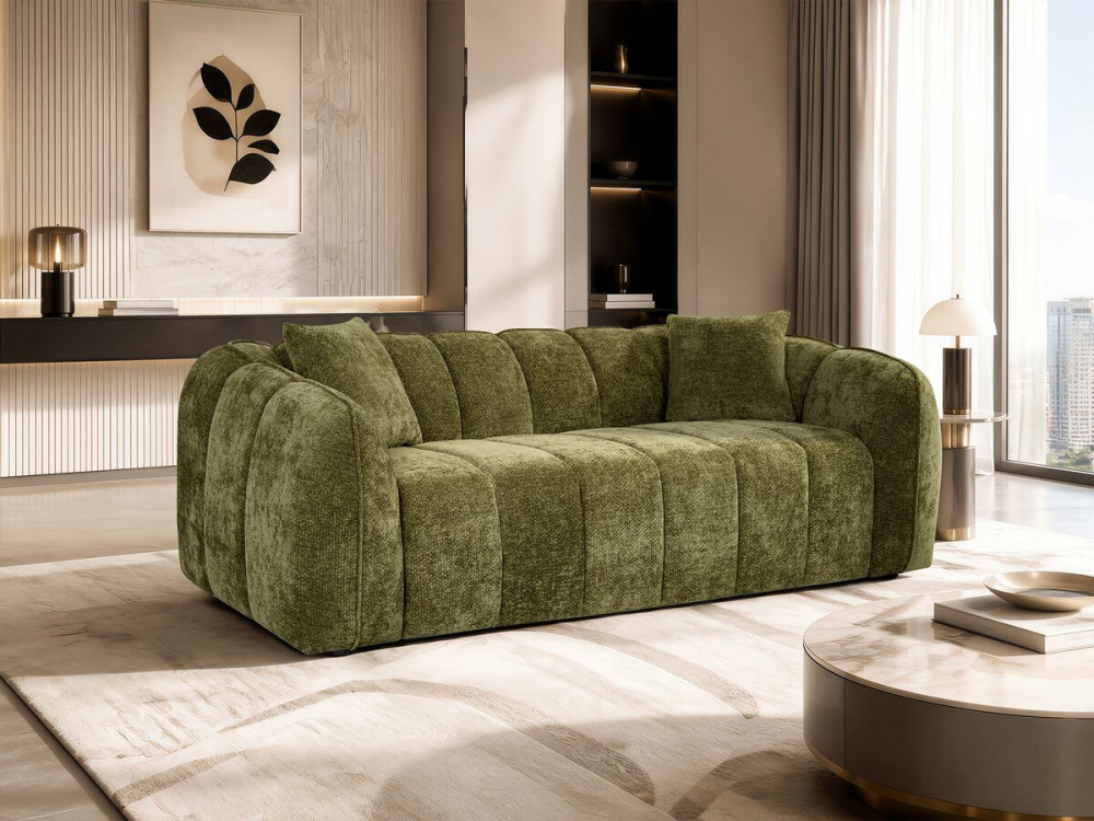 "Wagram" Fabric Bubble-Style Straight Sofa - 3-Seater - Green