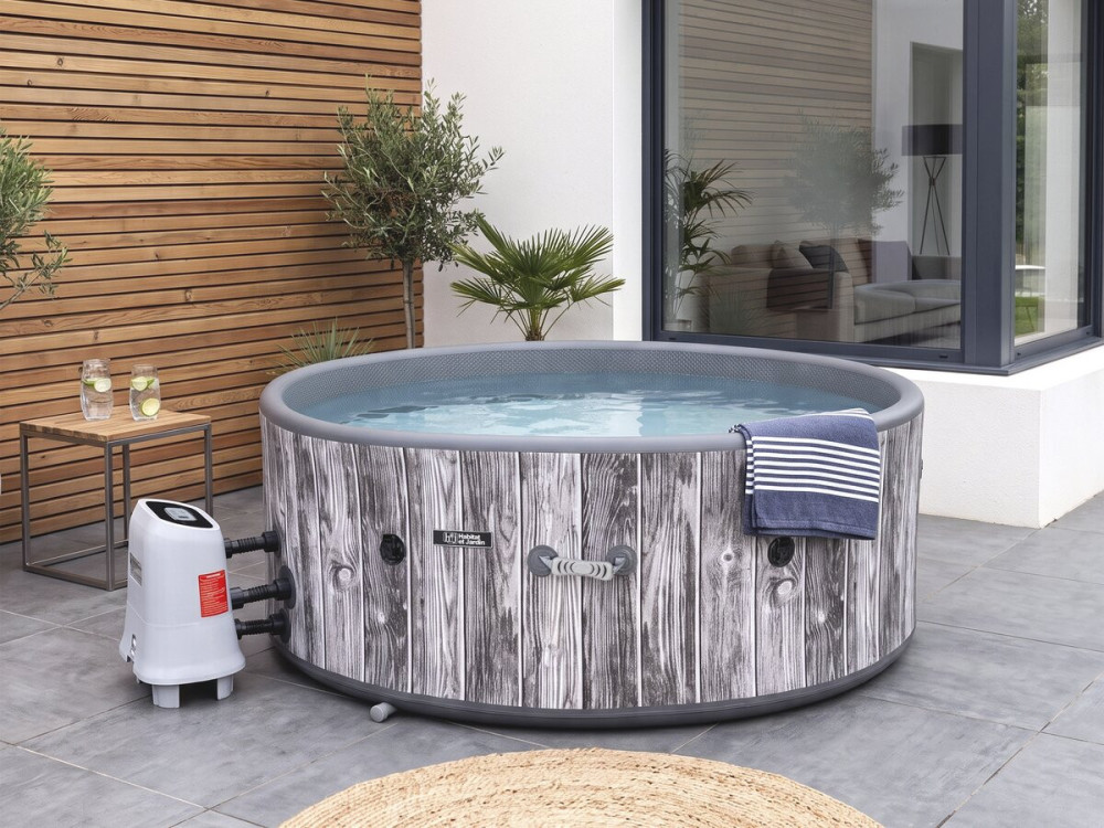 "Antibes" Semi-Rigid Inflatable Hot Tub with Wood-Look PVC Finish - 6-Person - Gray