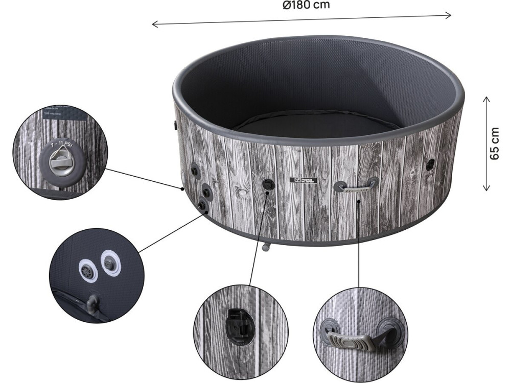 "Antibes" Semi-Rigid Inflatable Hot Tub with Wood-Look PVC Finish - 6-Person - Gray