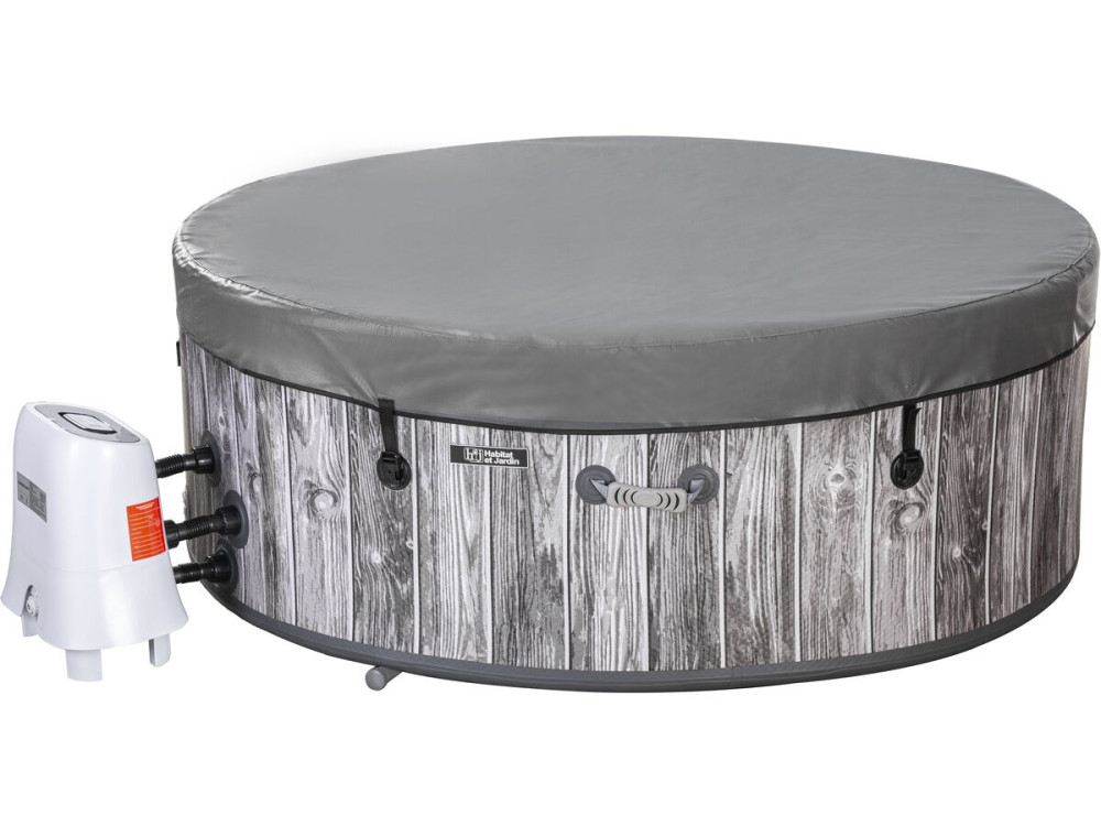 "Antibes" Semi-Rigid Inflatable Hot Tub with Wood-Look PVC Finish - 6-Person - Gray