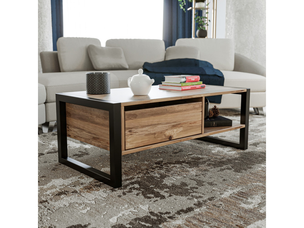 "Haldizen" Wooden Coffee Table - 105 x 55 x 40 cm - Brown