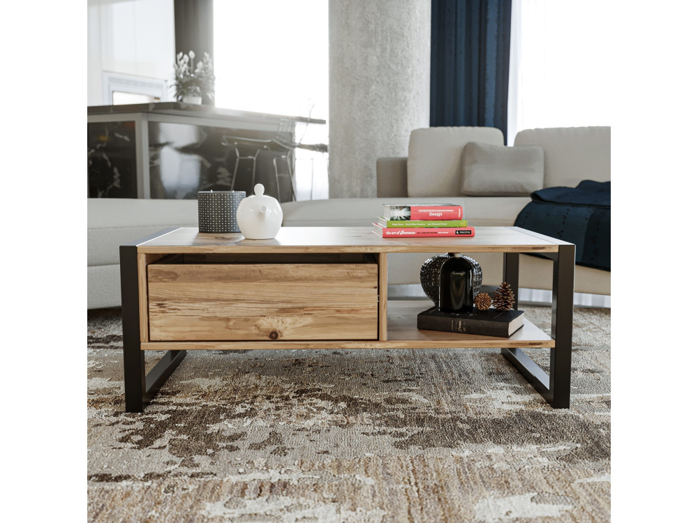"Haldizen" Wooden Coffee Table - 105 x 55 x 40 cm - Brown