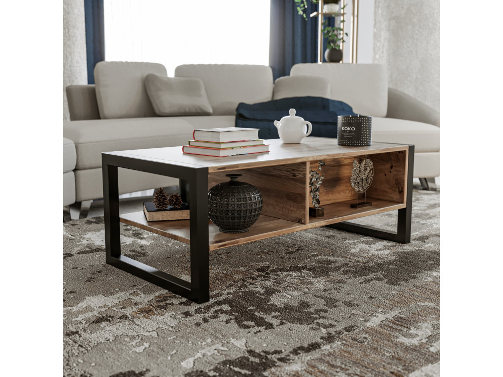 "Haldizen" Wooden Coffee Table - 105 x 55 x 40 cm - Brown