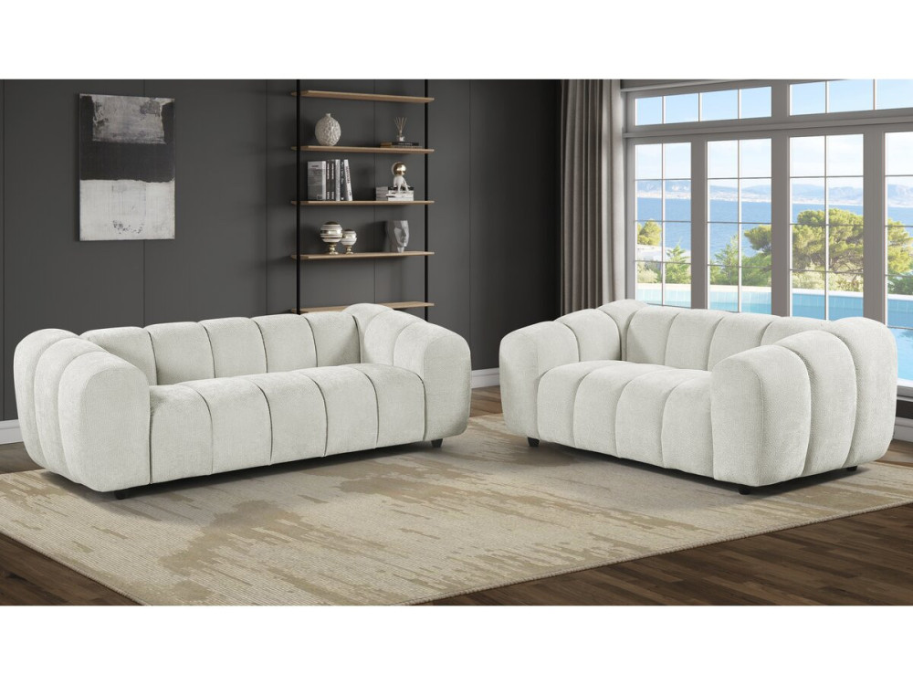 "Courcelles" Fabric Bubble-Style Straight Sofa - 2-Seater - Beige