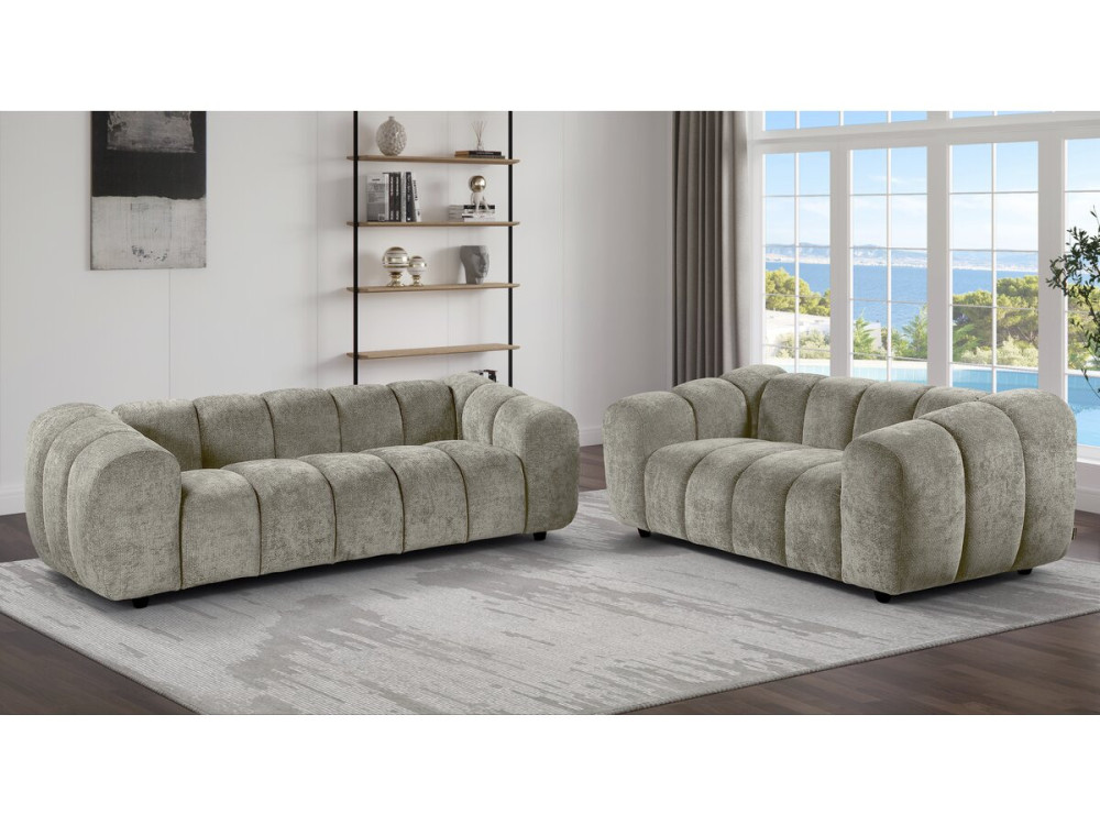 "Courcelles" Fabric Bubble-Style Straight Sofa - 2-Seater - Brown