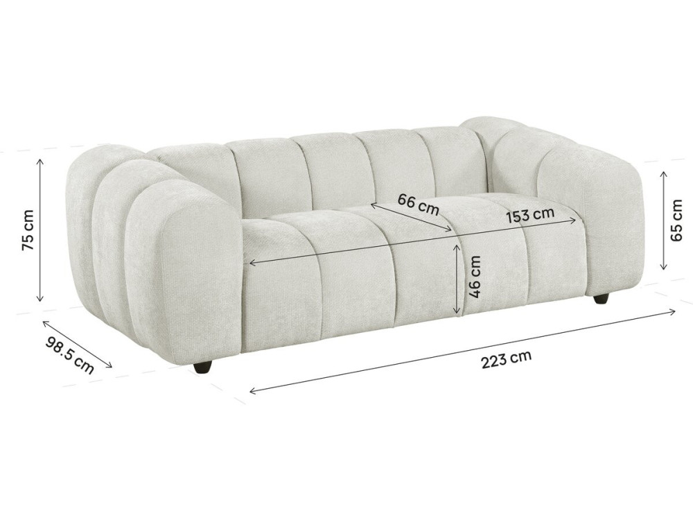 "Courcelles" Fabric Bubble-Style Straight Sofa - 3-Seater - Beige