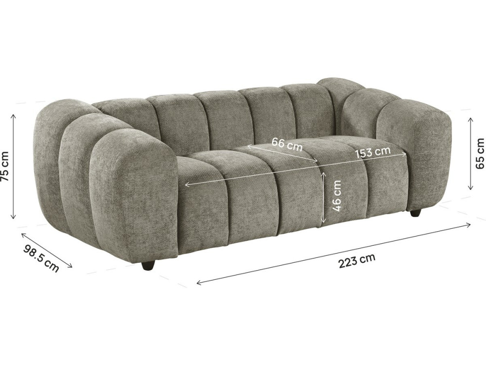 "Courcelles" Fabric Bubble-Style Straight Sofa - 3-Seater - Brown