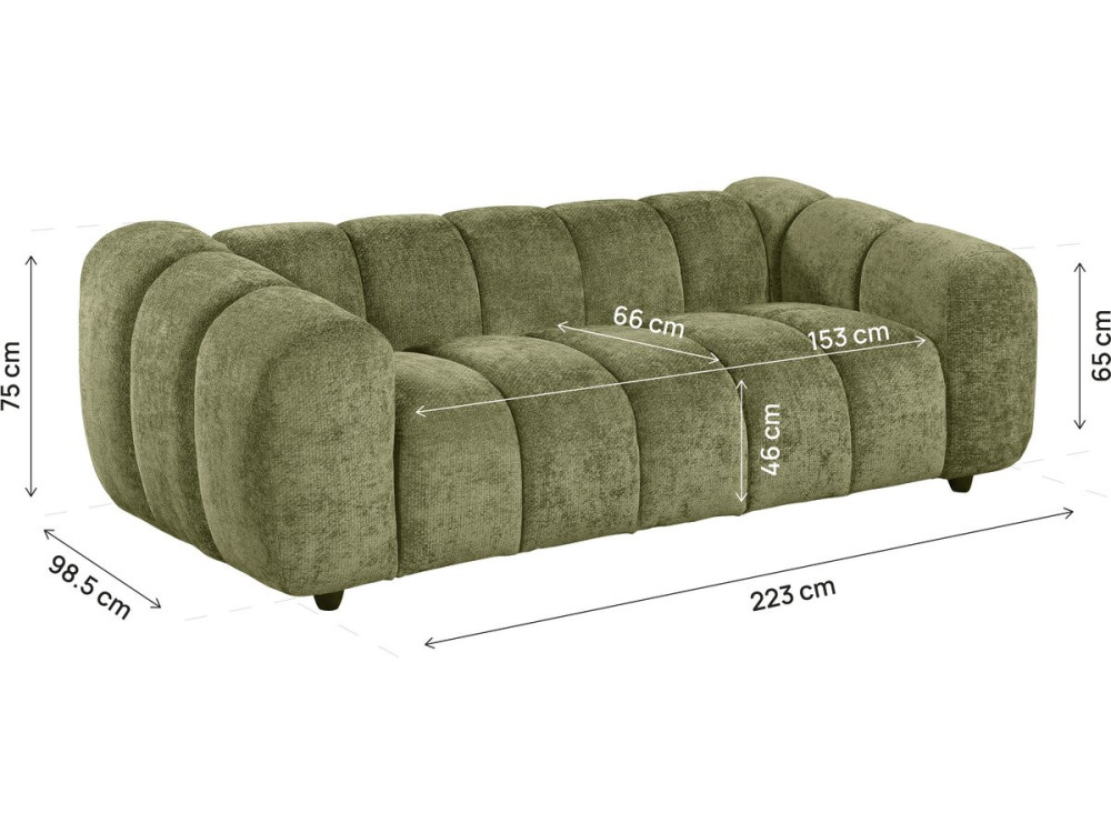 "Courcelles" Fabric Bubble-Style Straight Sofa - 3-Seater - Green