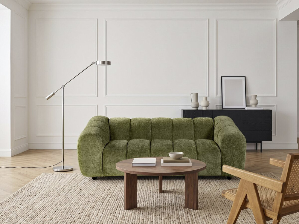 "Courcelles" Fabric Bubble-Style Straight Sofa - 3-Seater - Green