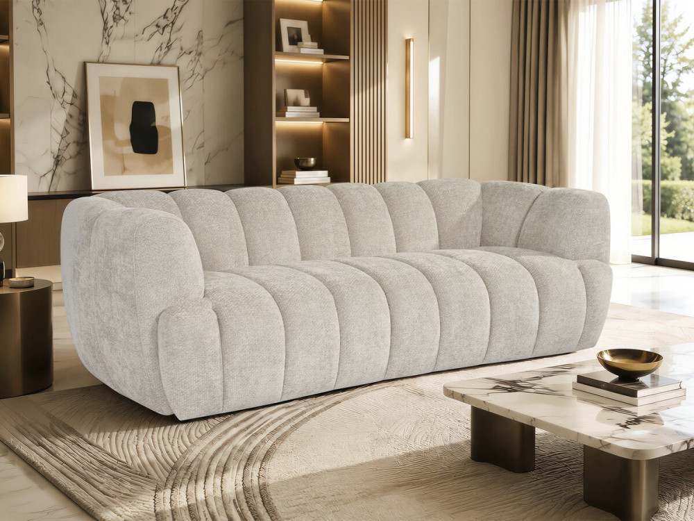 "Malakoff" Fabric Bubble-Style Straight Sofa - 3-Seater - Beige