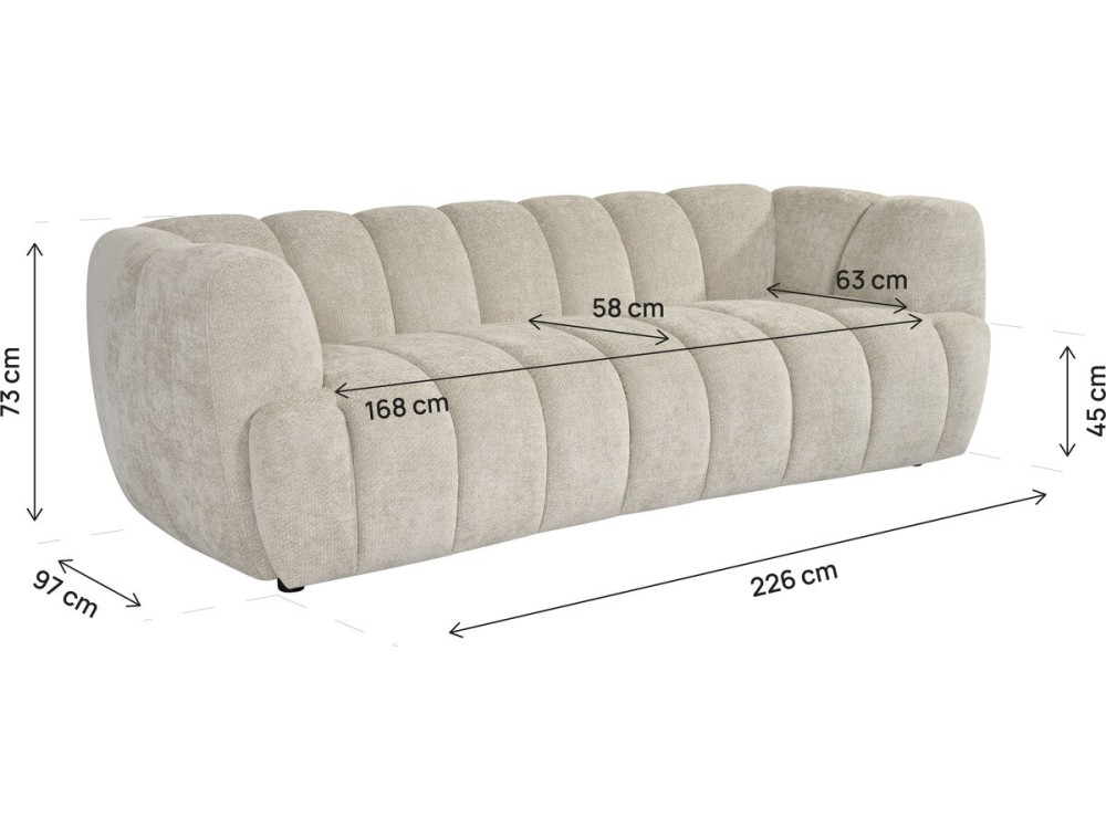 "Malakoff" Fabric Bubble-Style Straight Sofa - 3-Seater - Beige