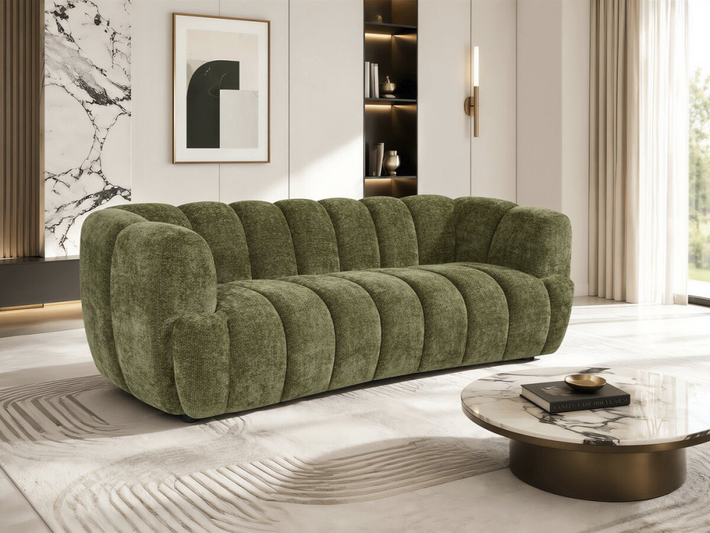 "Malakoff" Fabric Bubble-Style Straight Sofa - 3-Seater - Green