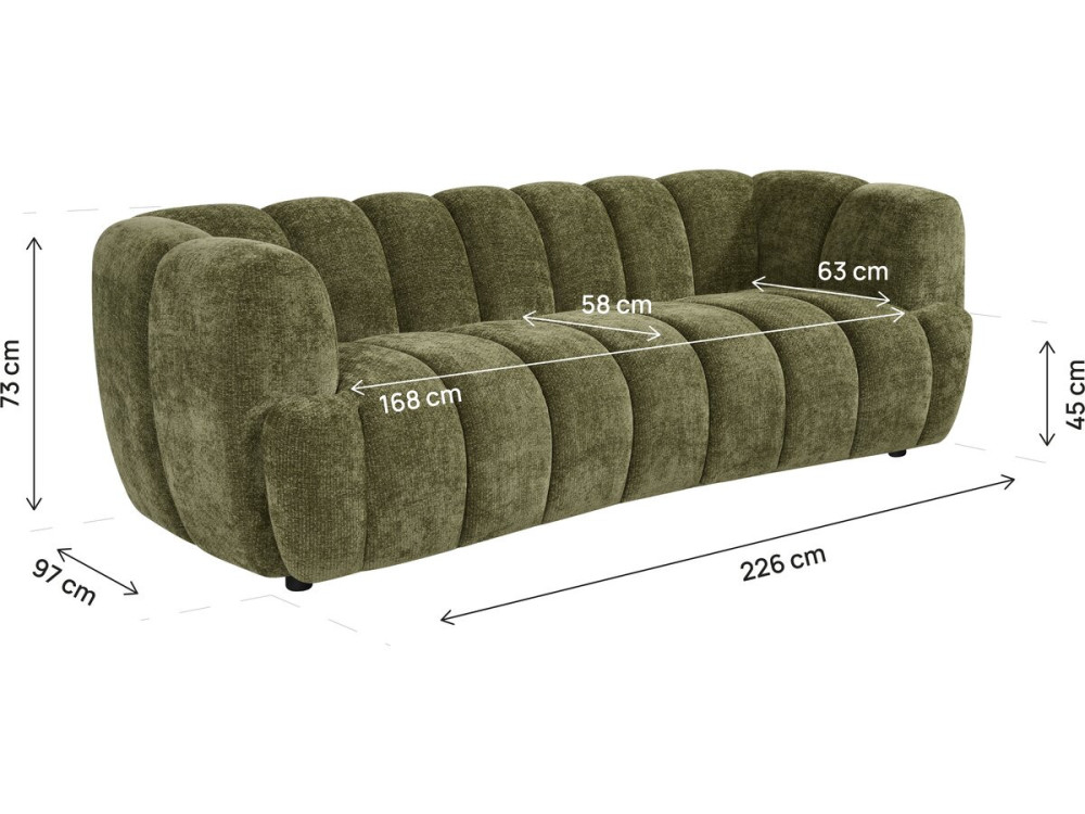 "Malakoff" Fabric Bubble-Style Straight Sofa - 3-Seater - Green
