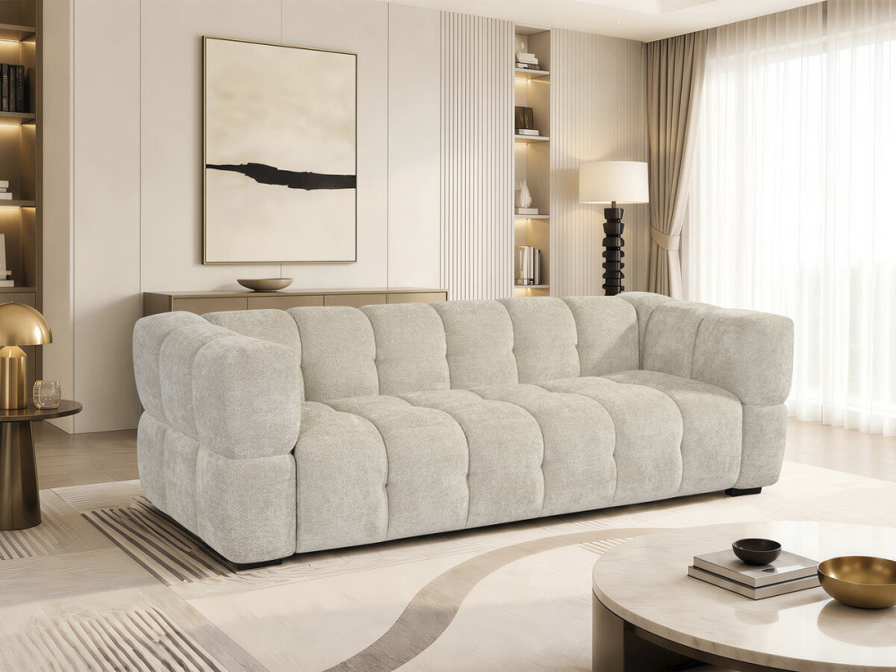 "Spontini" Fabric Bubble-Style Straight Sofa - 3-Seater - Beige