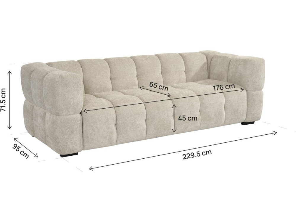 "Spontini" Fabric Bubble-Style Straight Sofa - 3-Seater - Beige