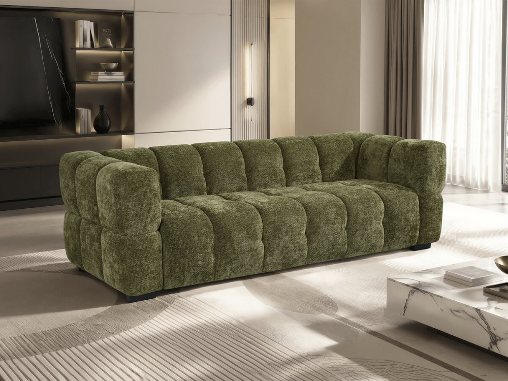 "Spontini" Fabric Bubble-Style Straight Sofa - 3-Seater - Green
