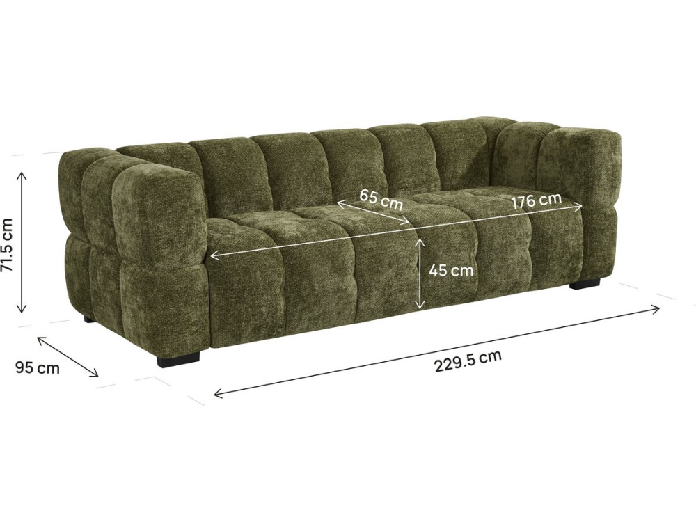 "Spontini" Fabric Bubble-Style Straight Sofa - 3-Seater - Green