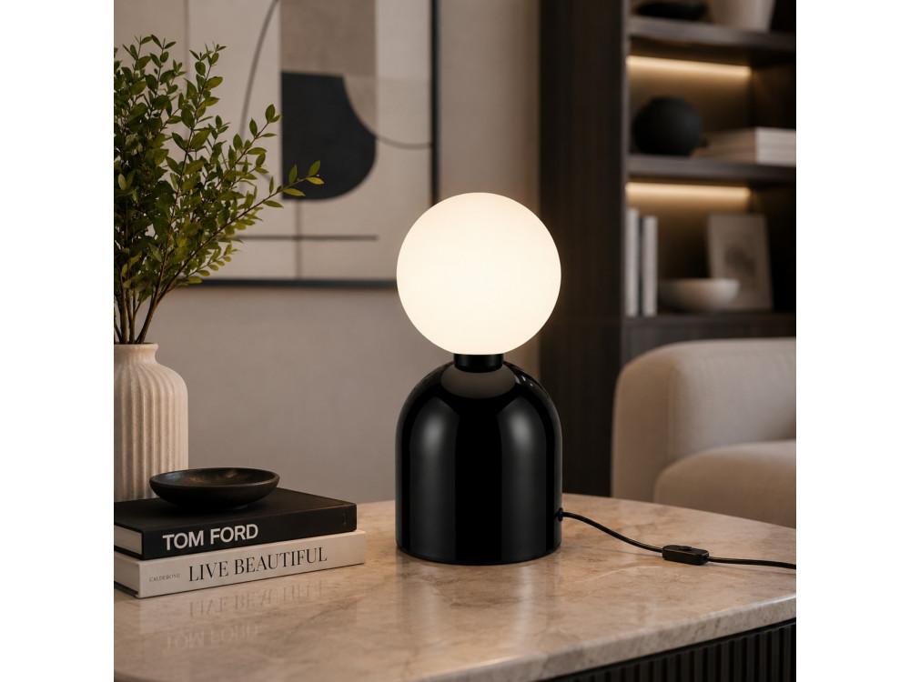 "Pupa" Metal Table Lamp - 14 x 14 x 25 cm - Black