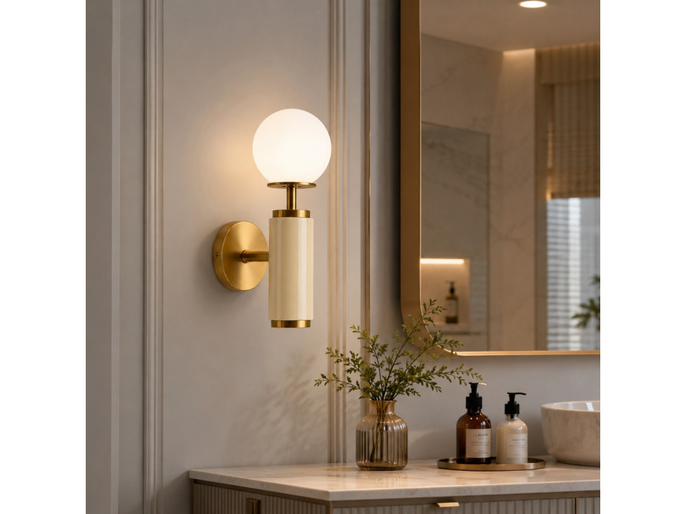"Moira" Metal Wall Sconce - 15 x 17 x 37 cm - Beige