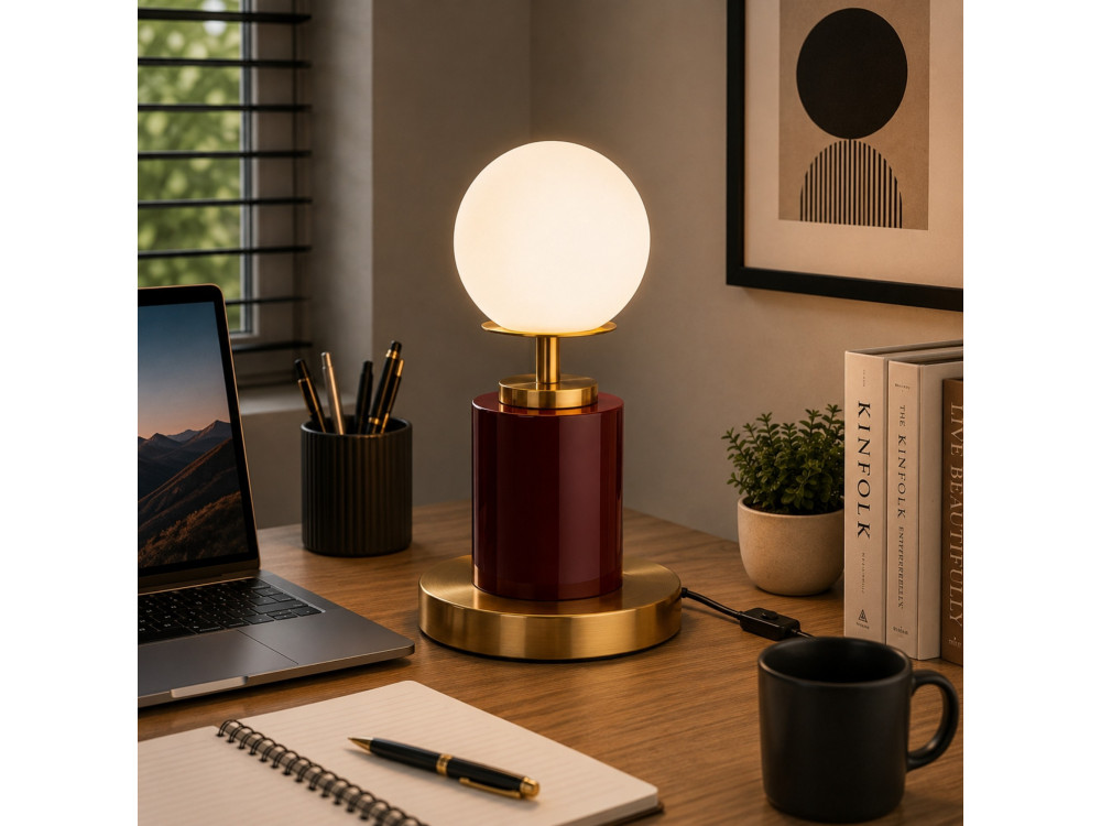 "Moira" Metal Table Lamp - 17 x 17 x 34 cm - Red