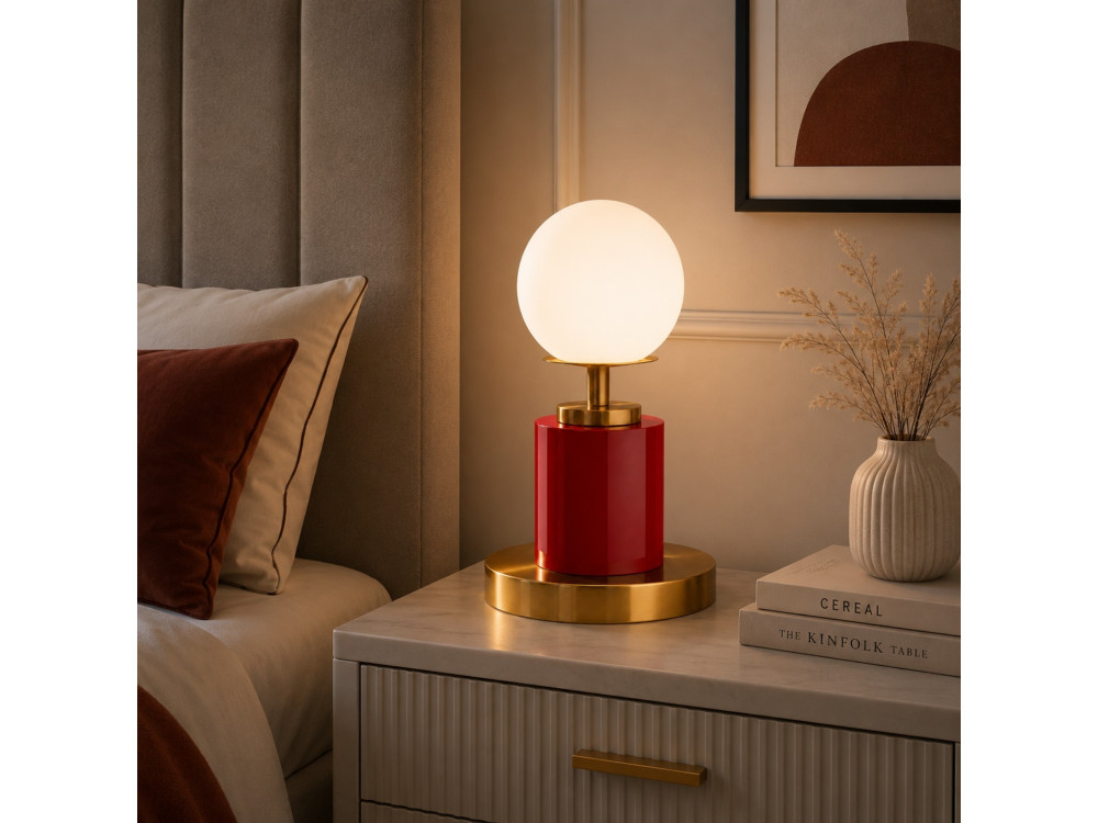 "Moira" Metal Table Lamp - 17 x 17 x 34 cm - Red