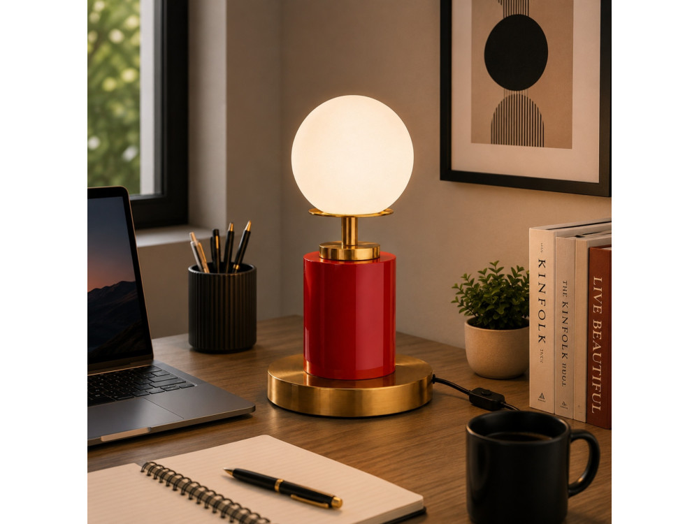 "Moira" Metal Table Lamp - 17 x 17 x 34 cm - Red