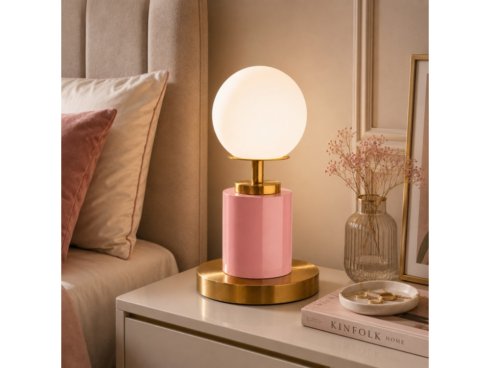 "Moira" Metal Table Lamp - 17 x 17 x 34 cm - Pink