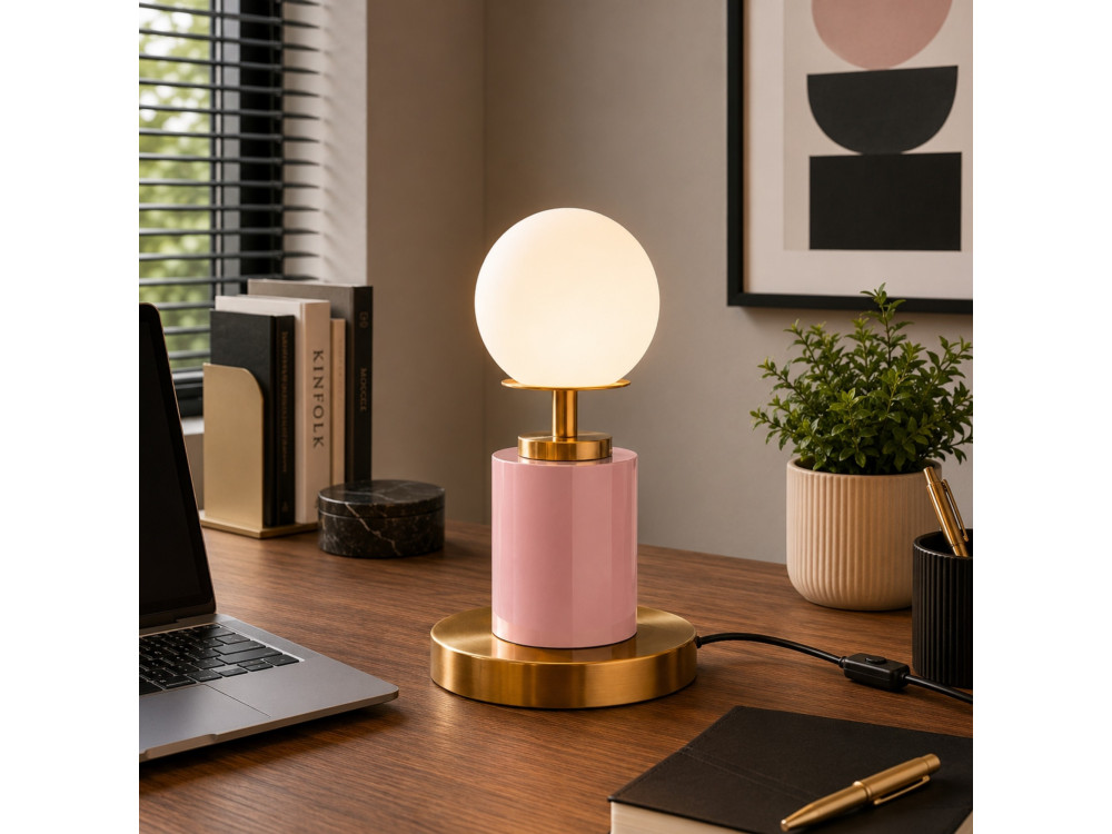 "Moira" Metal Table Lamp - 17 x 17 x 34 cm - Pink