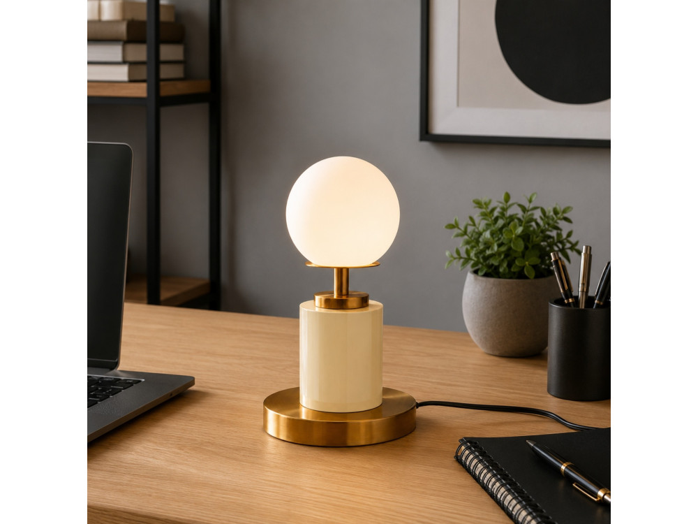 "Moira" Metal Table Lamp - 17 x 17 x 34 cm - Beige