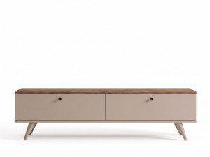 "Paris" Wooden TV Stand - 160 x 25 x 40 cm - Walnut / Cashmere