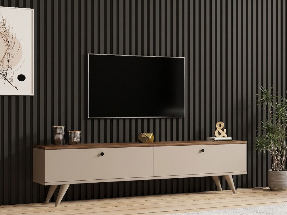 "Paris" Wooden TV Stand - 160 x 25 x 40 cm - Walnut / Cashmere