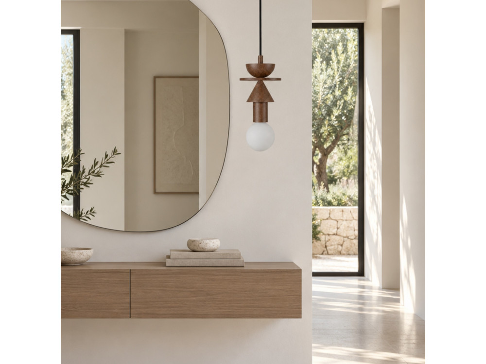 "Rotas" Wooden Pendant Lamp - 13 x 13 x 118 cm - Brown