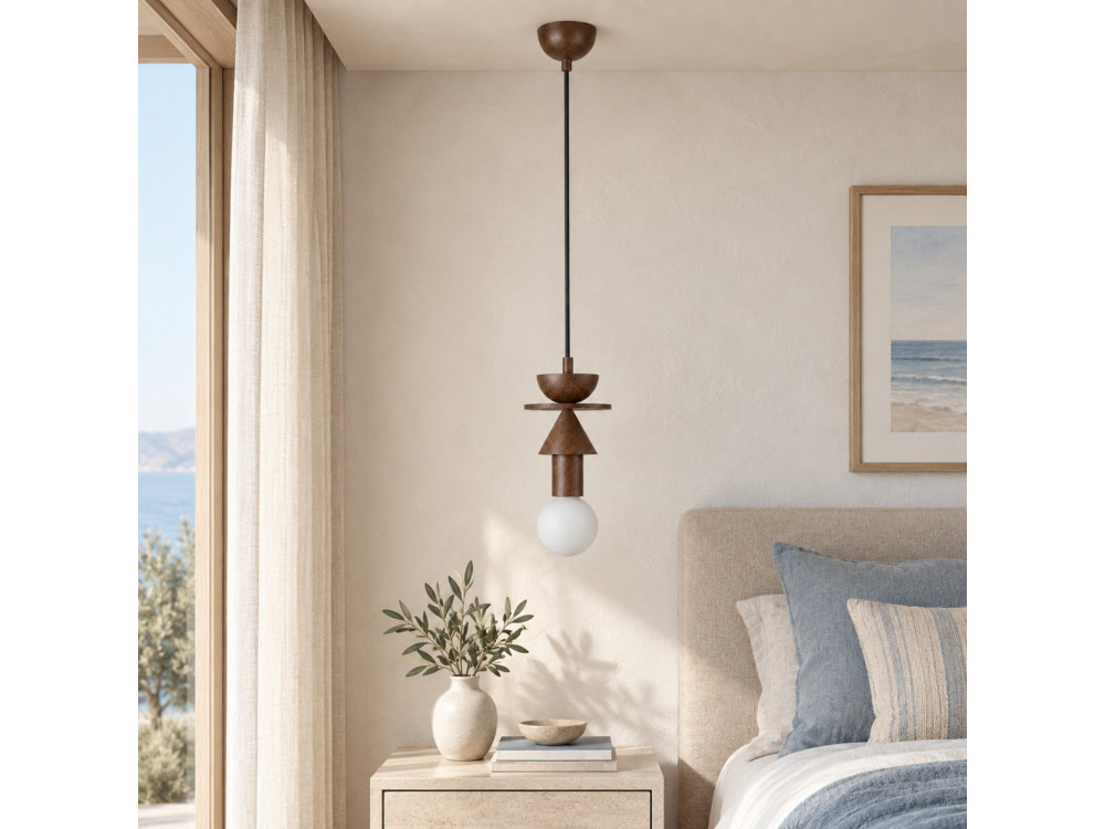 "Rotas" Wooden Pendant Lamp - 13 x 13 x 118 cm - Brown