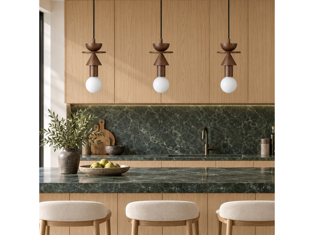 "Rotas" Wooden Pendant Lamp - 13 x 13 x 118 cm - Brown