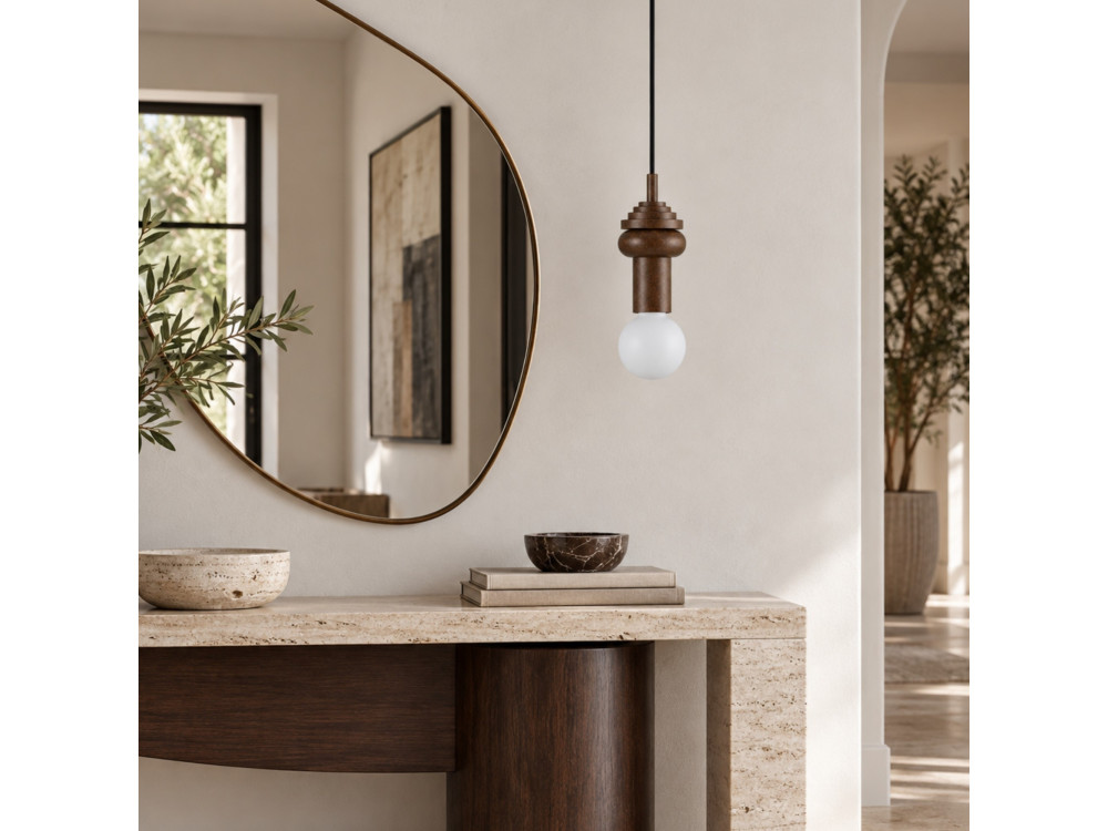"Rotas" Wooden Pendant Light - 10 x 10 x 113 cm - Brown