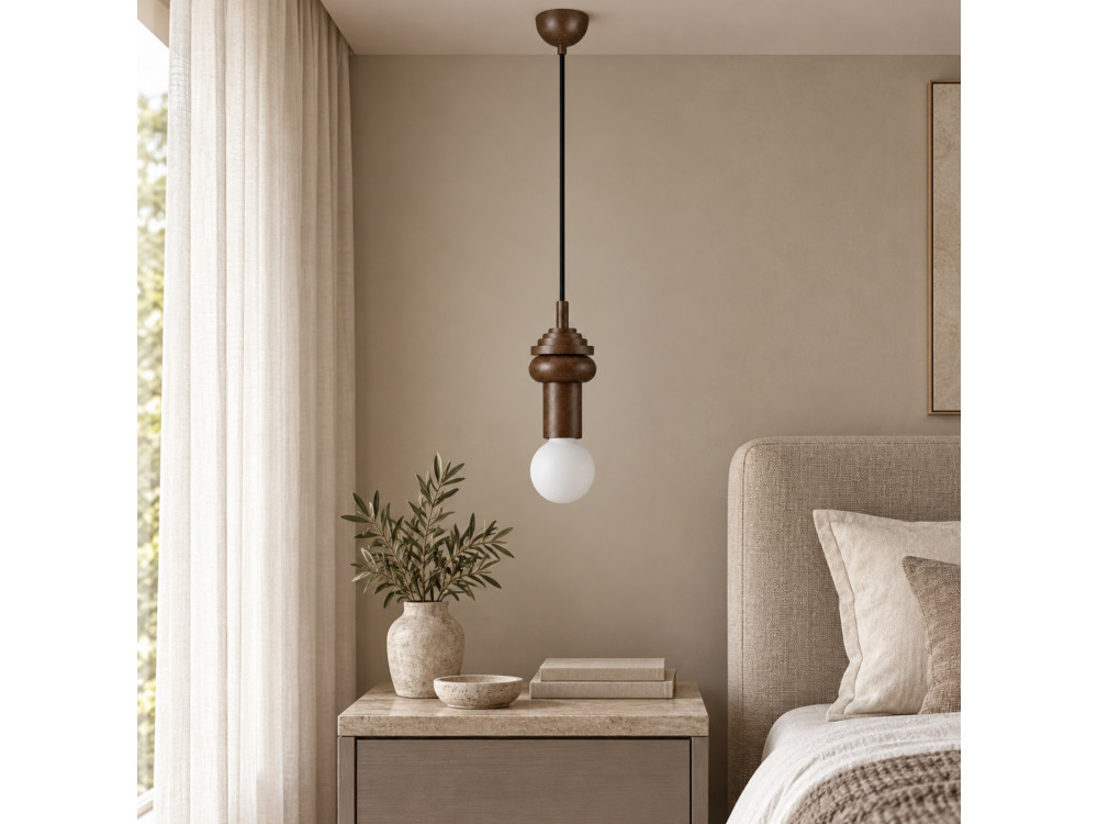 "Rotas" Wooden Pendant Light - 10 x 10 x 113 cm - Brown
