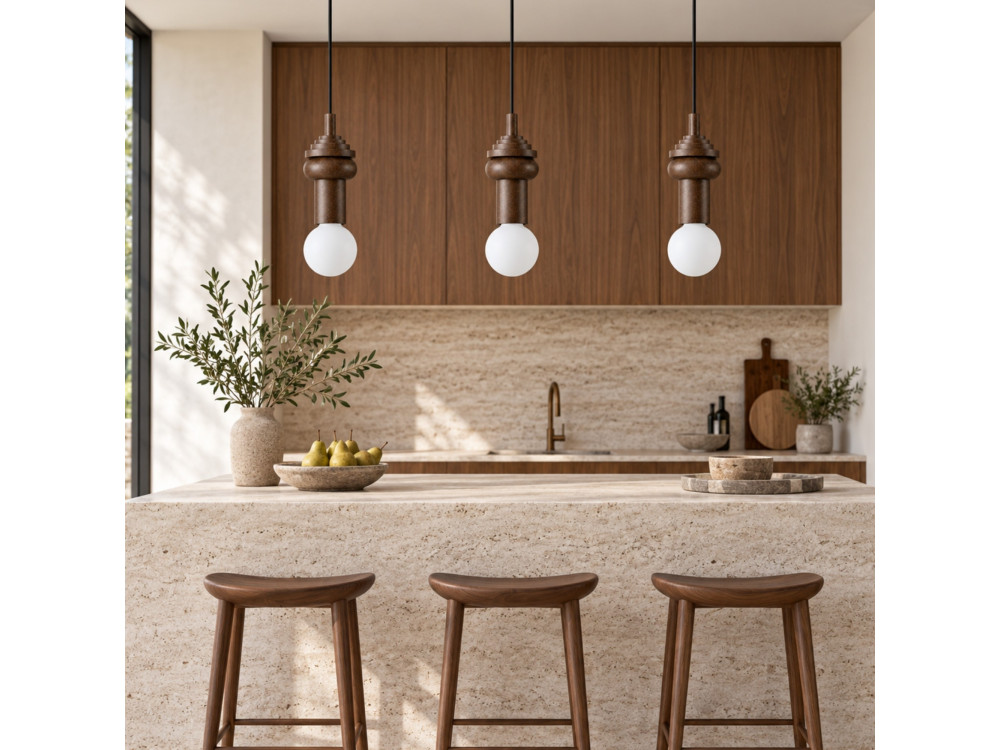 "Rotas" Wooden Pendant Light - 10 x 10 x 113 cm - Brown