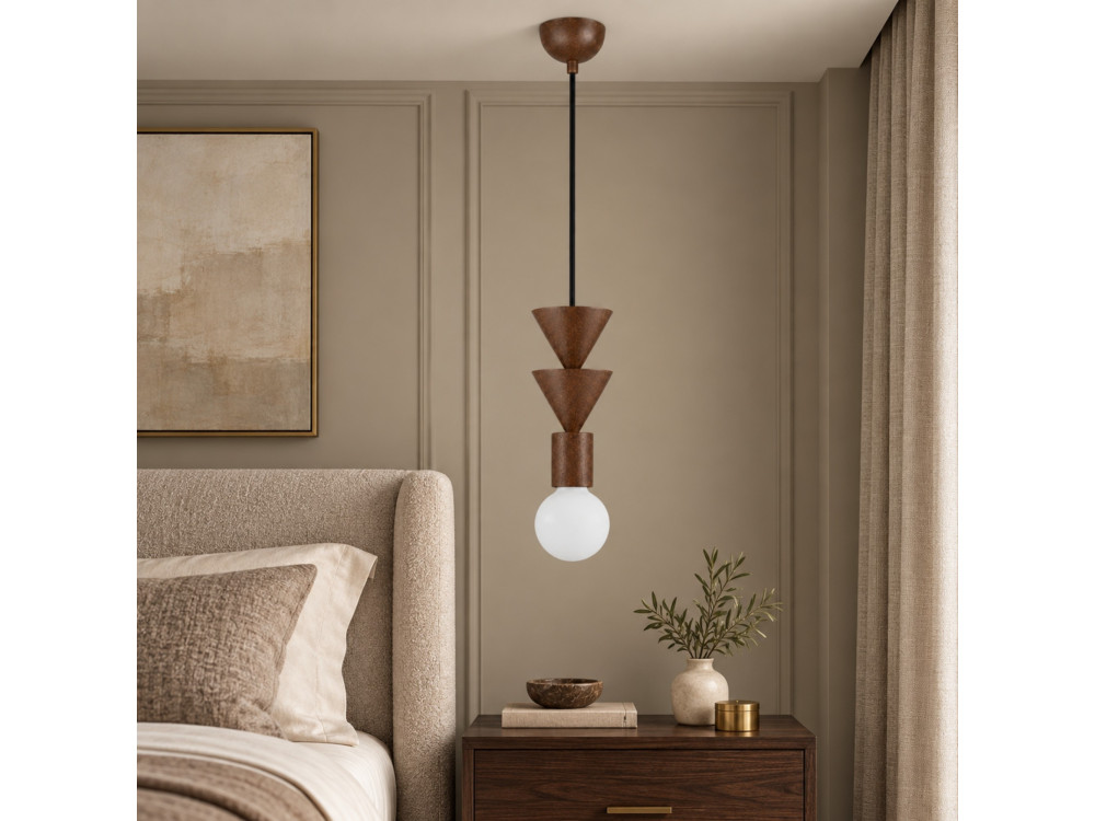 "Rotas" Wooden Pendant Light - 10 x 10 x 115 cm - Brown