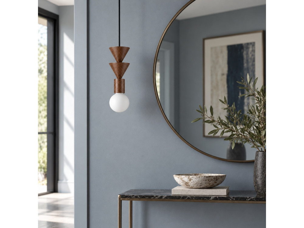 "Rotas" Wooden Pendant Light - 10 x 10 x 115 cm - Brown