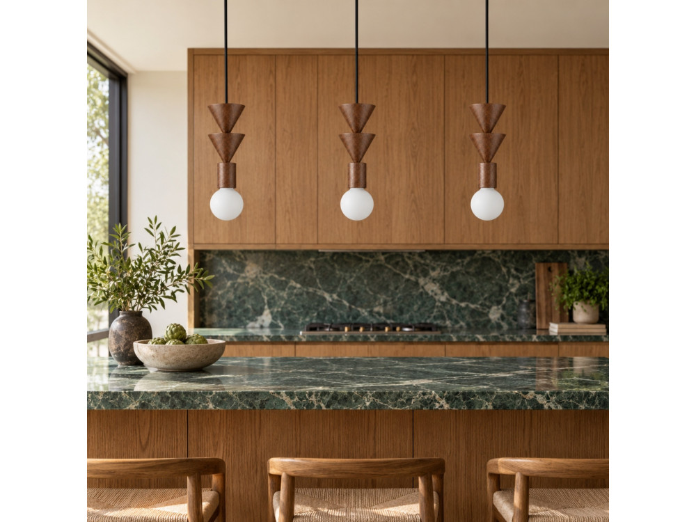 "Rotas" Wooden Pendant Light - 10 x 10 x 115 cm - Brown