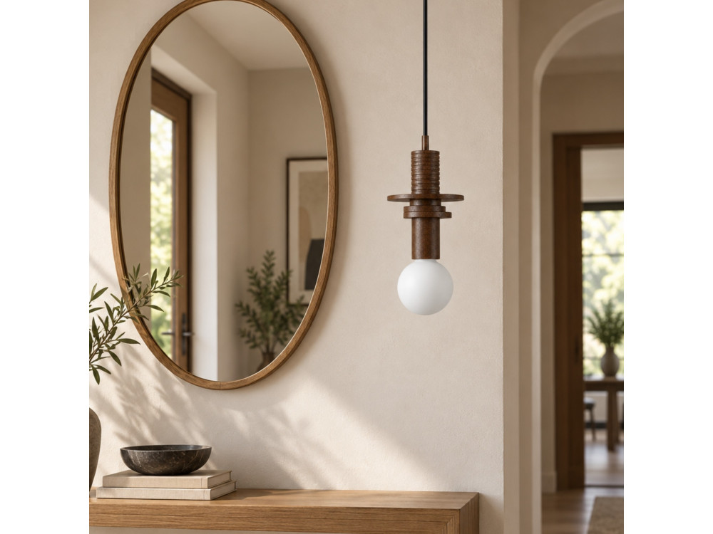 "Rotas" Wooden Pendant Lamp - 13 x 13 x 113 cm - Brown