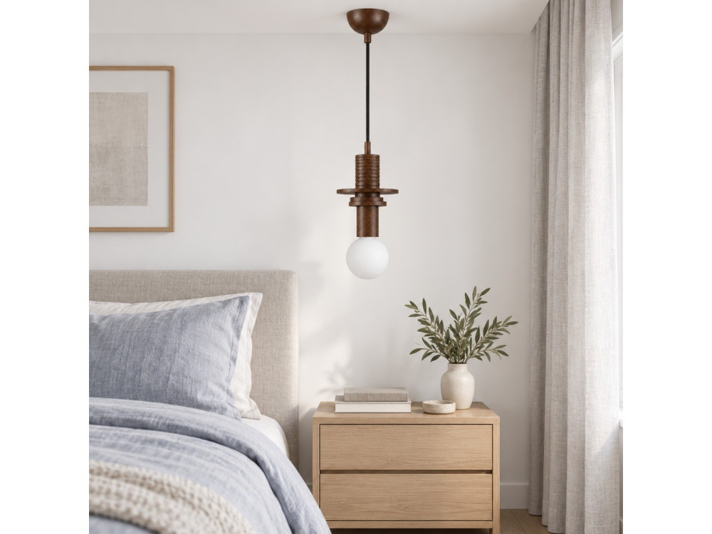 "Rotas" Wooden Pendant Lamp - 13 x 13 x 113 cm - Brown