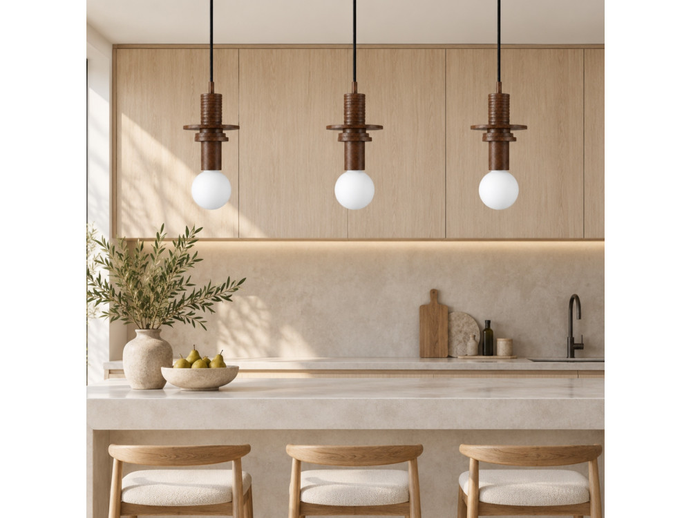 "Rotas" Wooden Pendant Lamp - 13 x 13 x 113 cm - Brown
