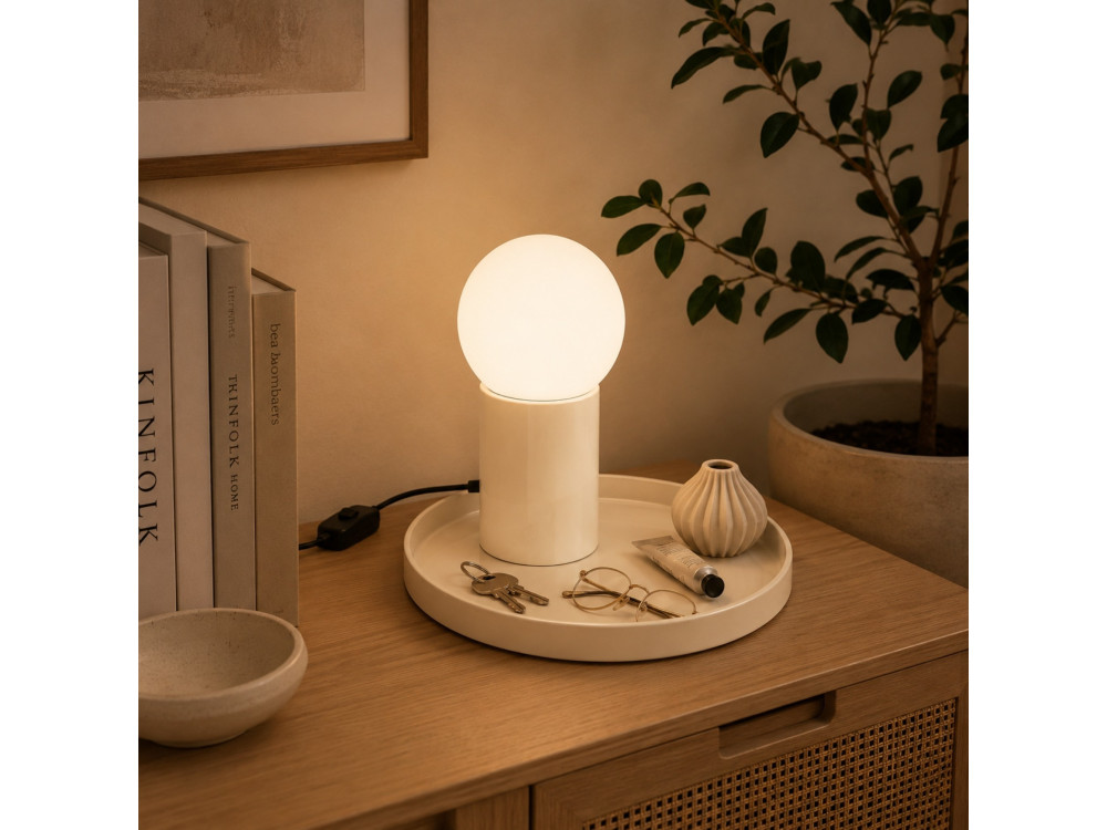 "Tray" Metal Table Lamp - 20 x 20 x 17 cm - Beige