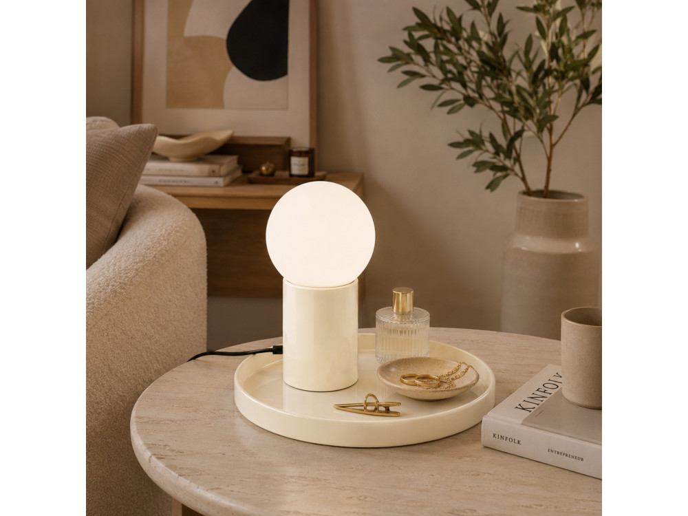 "Tray" Metal Table Lamp - 20 x 20 x 17 cm - Beige